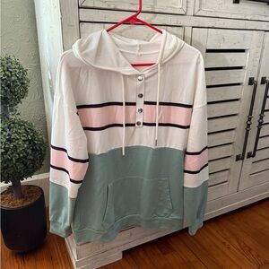 Striped Hoodie with Button Detail